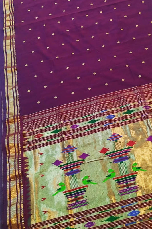 Exquisite Purple Paithani Handloom Cotton Saree - Luxurion World