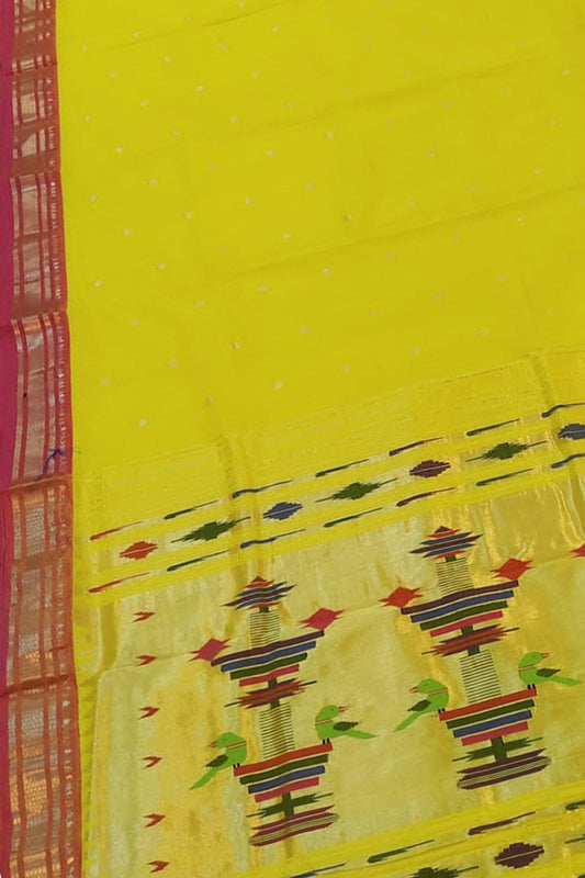 Yellow Paithani Handloom Cotton Saree - Traditional Elegance - Luxurion World