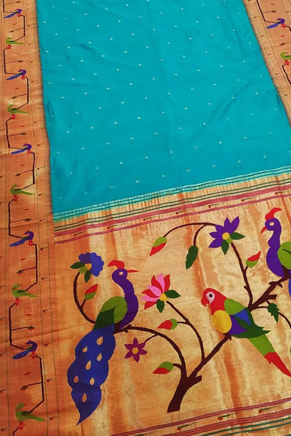 Blue Paithani Silk Saree with Heavy Border - Luxurion World