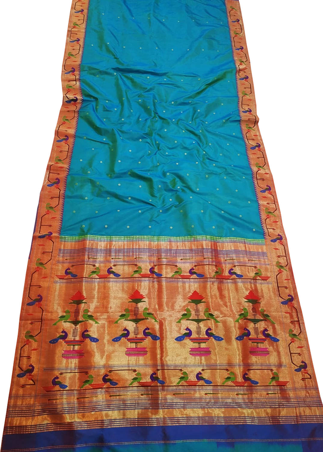 Blue Paithani Silk Saree with Heavy Border - Luxurion World