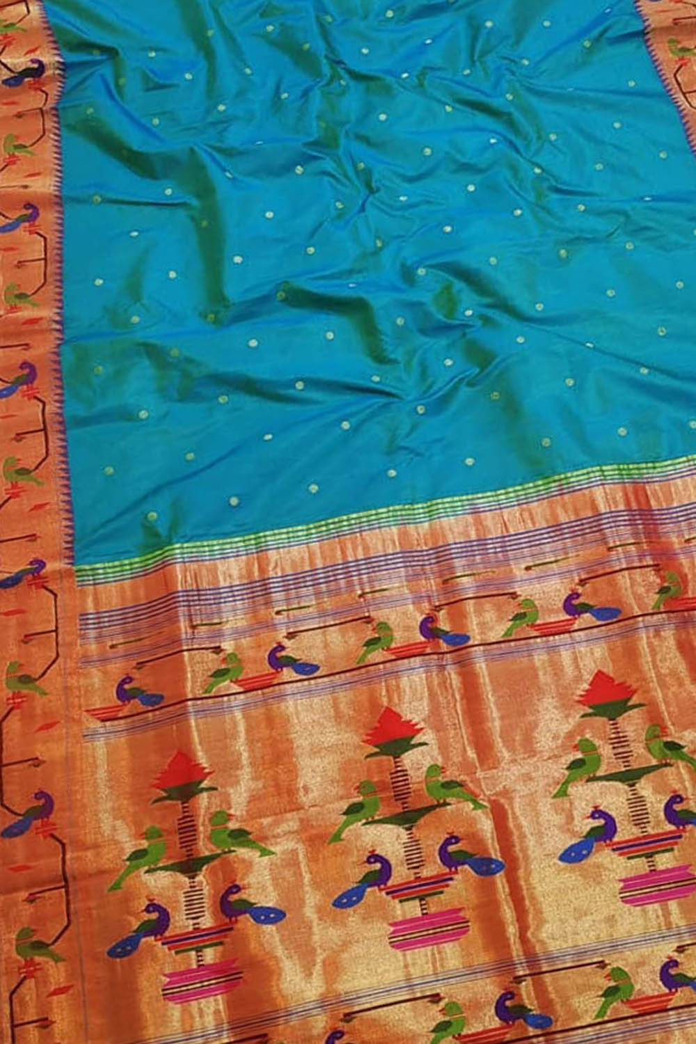 Blue Paithani Silk Saree with Heavy Border - Luxurion World
