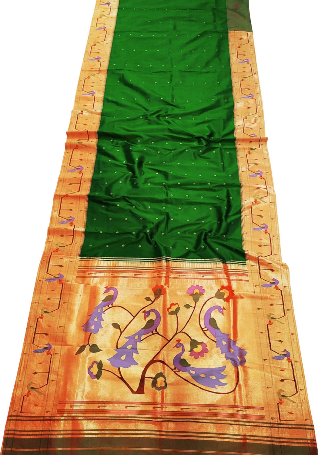 Green Paithani Silk Saree with Heavy Border - Luxurion World