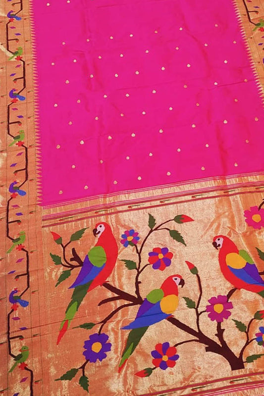 Exquisite Pink Paithani Silk Saree with Heavy Border - Luxurion World