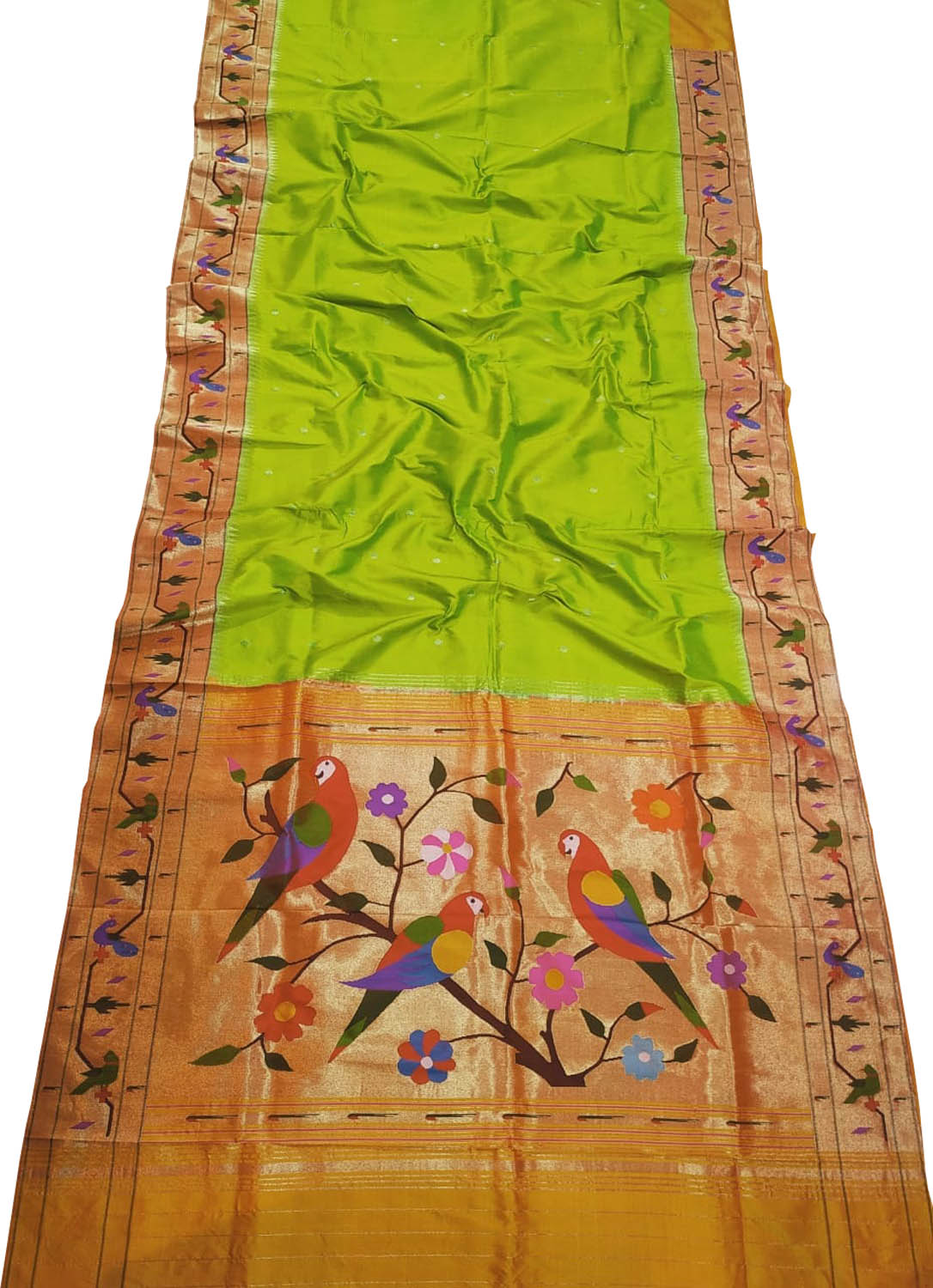 Green Paithani Silk Saree with Heavy Border - Luxurion World
