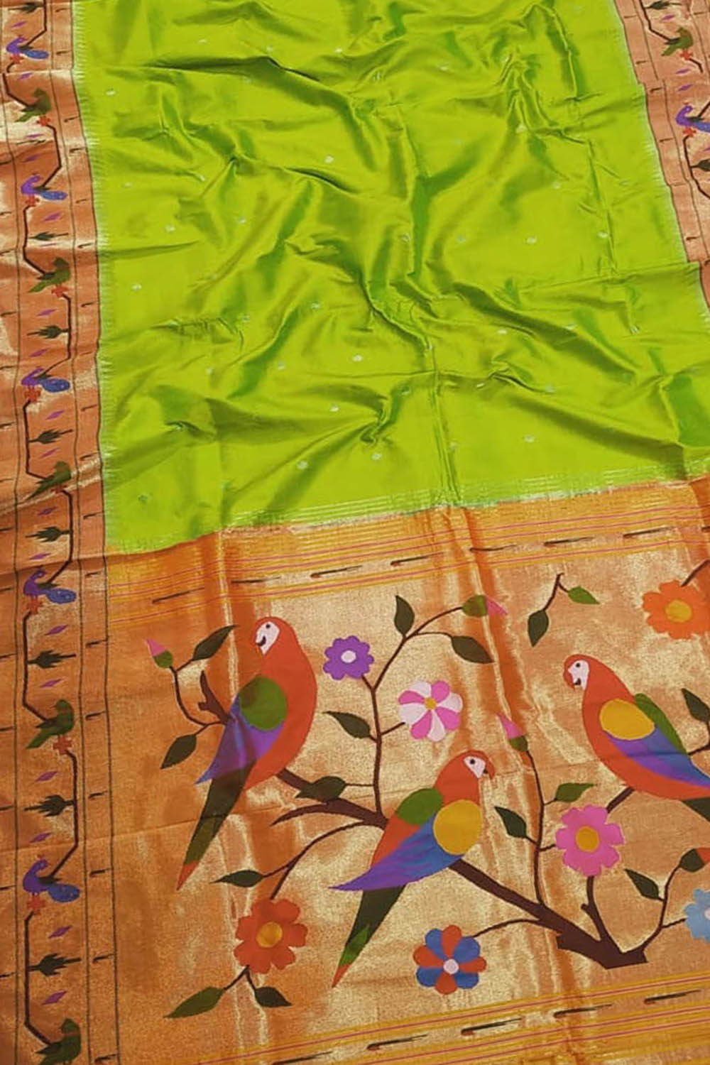 Green Paithani Silk Saree with Heavy Border - Luxurion World