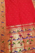 Red Paithani Silk Saree with Heavy Border - Luxurion World