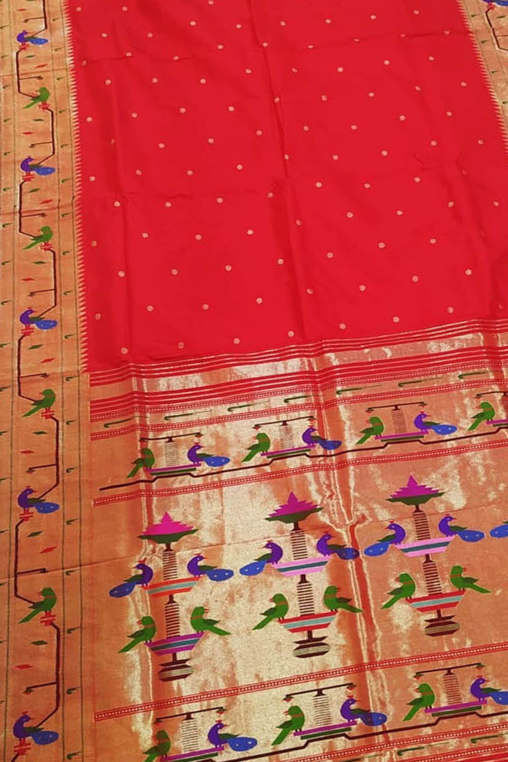Red Paithani Silk Saree with Heavy Border - Luxurion World