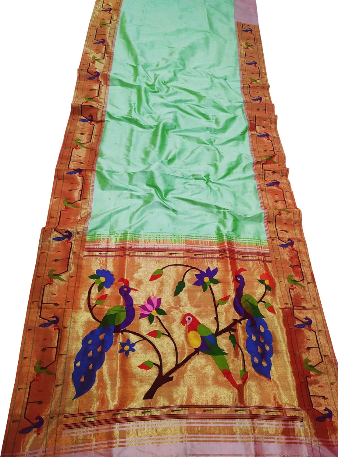 Green Paithani Silk Saree with Heavy Border - Luxurion World