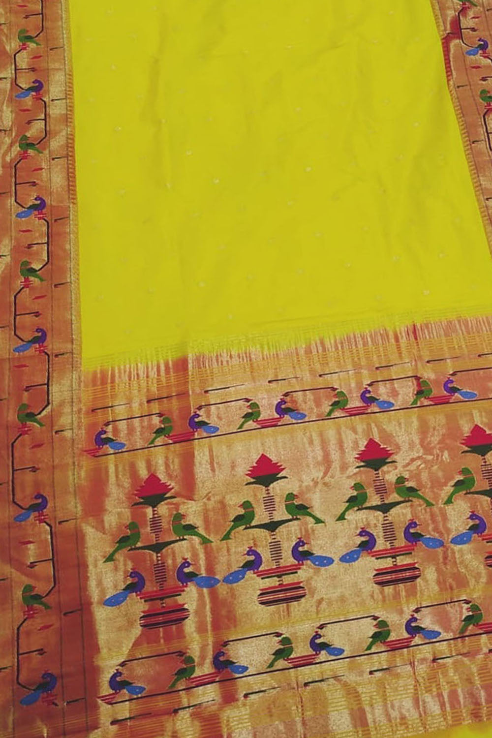 Yellow Paithani Silk Saree with Heavy Border - Luxurion World