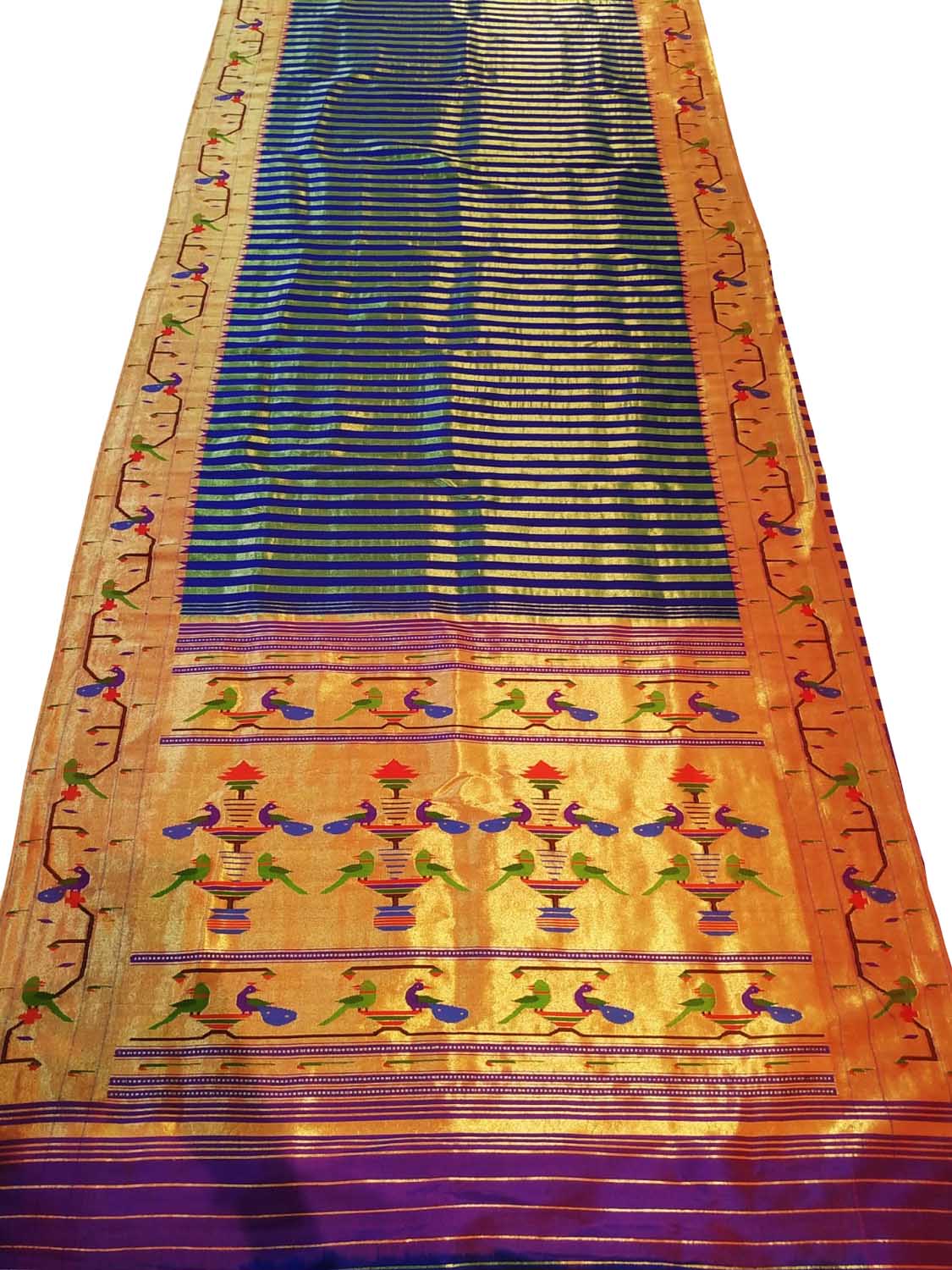 Blue Paithani Silk Saree with Heavy Border - Luxurion World