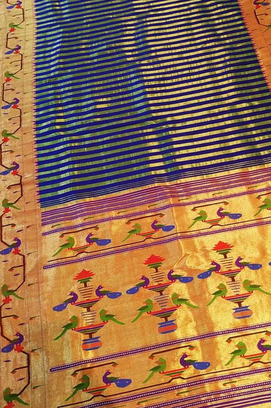 Blue Paithani Silk Saree with Heavy Border - Luxurion World