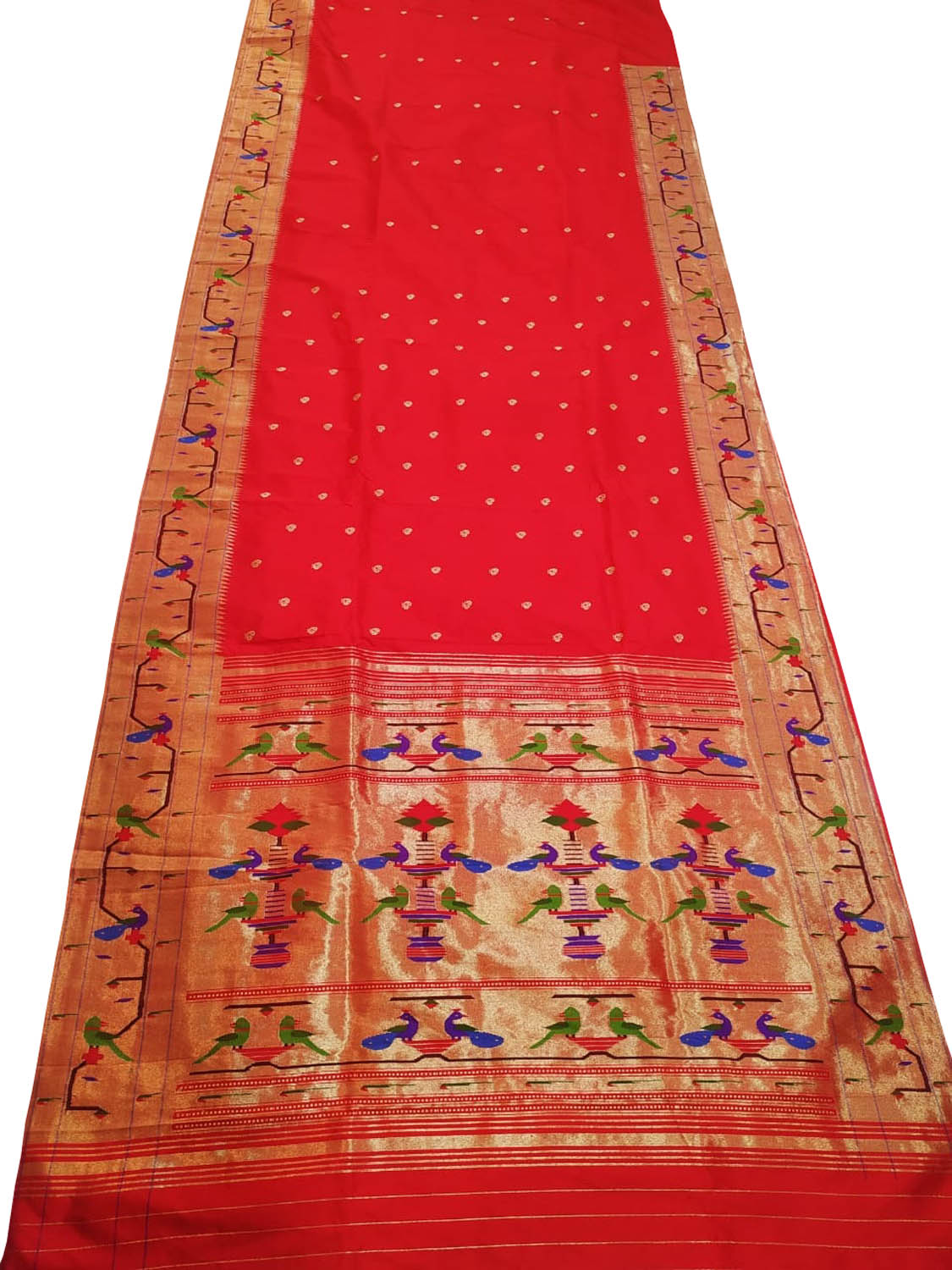Red Paithani Silk Saree with Heavy Border - Luxurion World