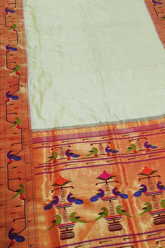 Elegant Off White Paithani Silk Saree - Luxurion World