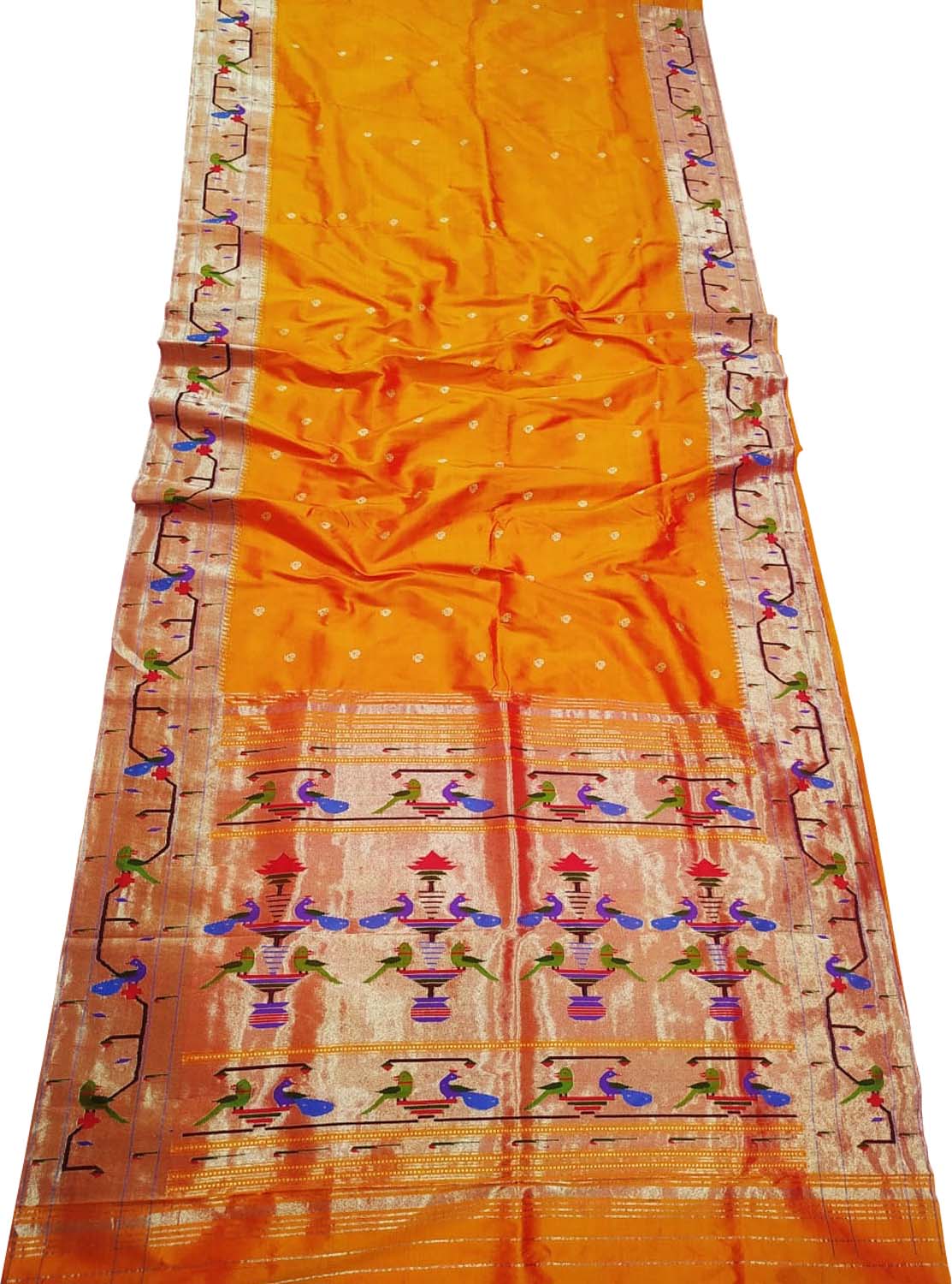 Orange Paithani Silk Saree with Heavy Border - Luxurion World