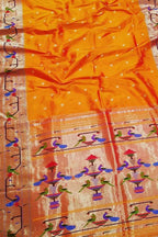 Orange Paithani Silk Saree with Heavy Border - Luxurion World