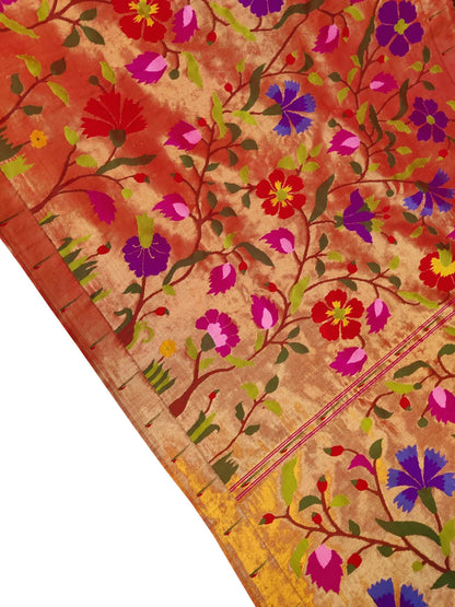 Golden Paithani Handloom Pure Silk Brocade Saree - Luxurion World