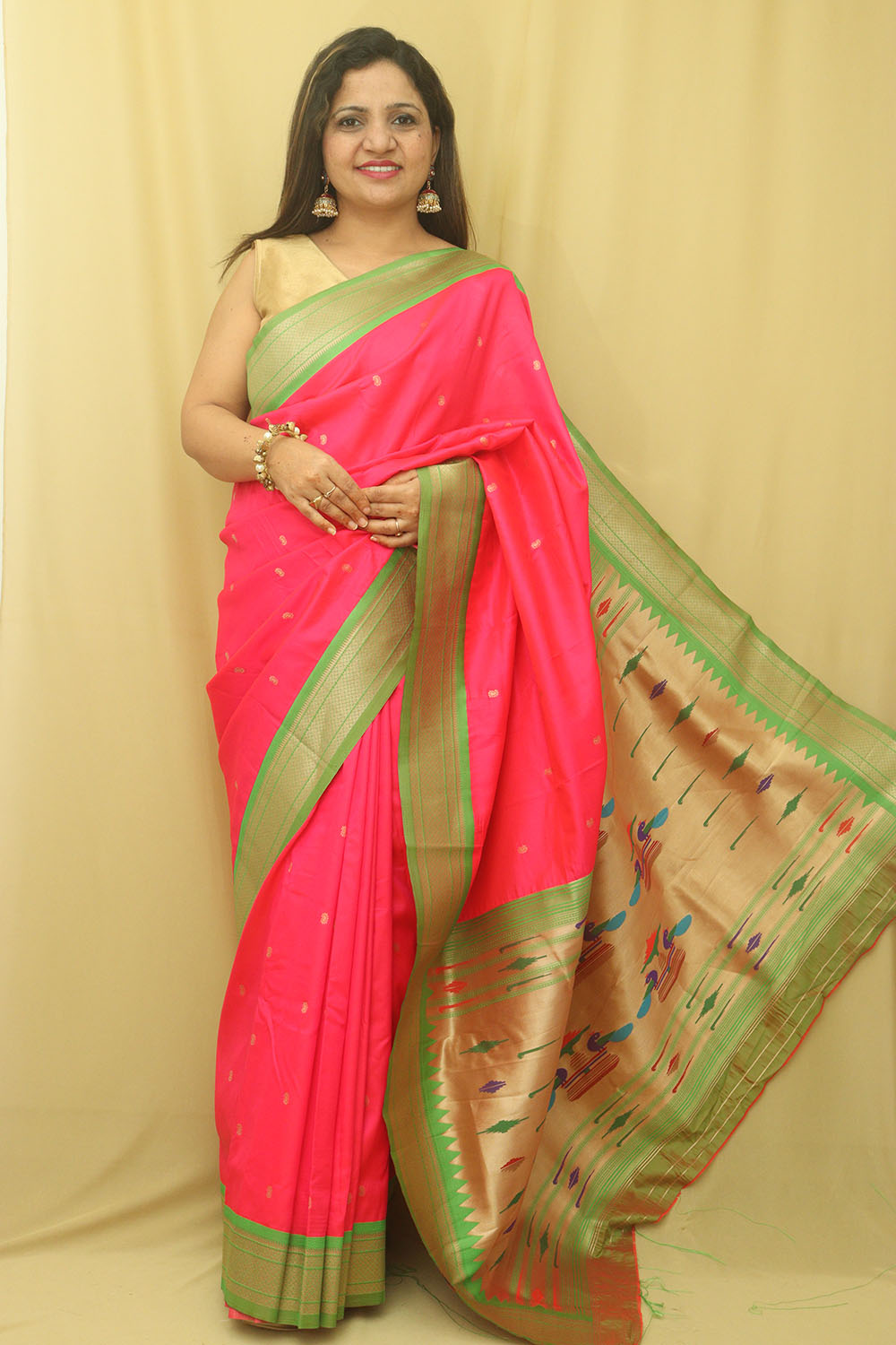 Pink Paithani Silk Peacock Design Saree - Luxurion World