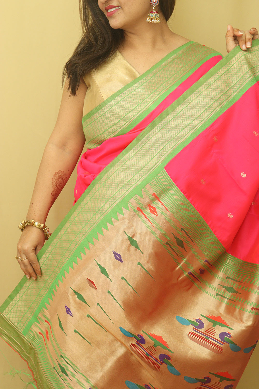 Pink Paithani Silk Peacock Design Saree - Luxurion World