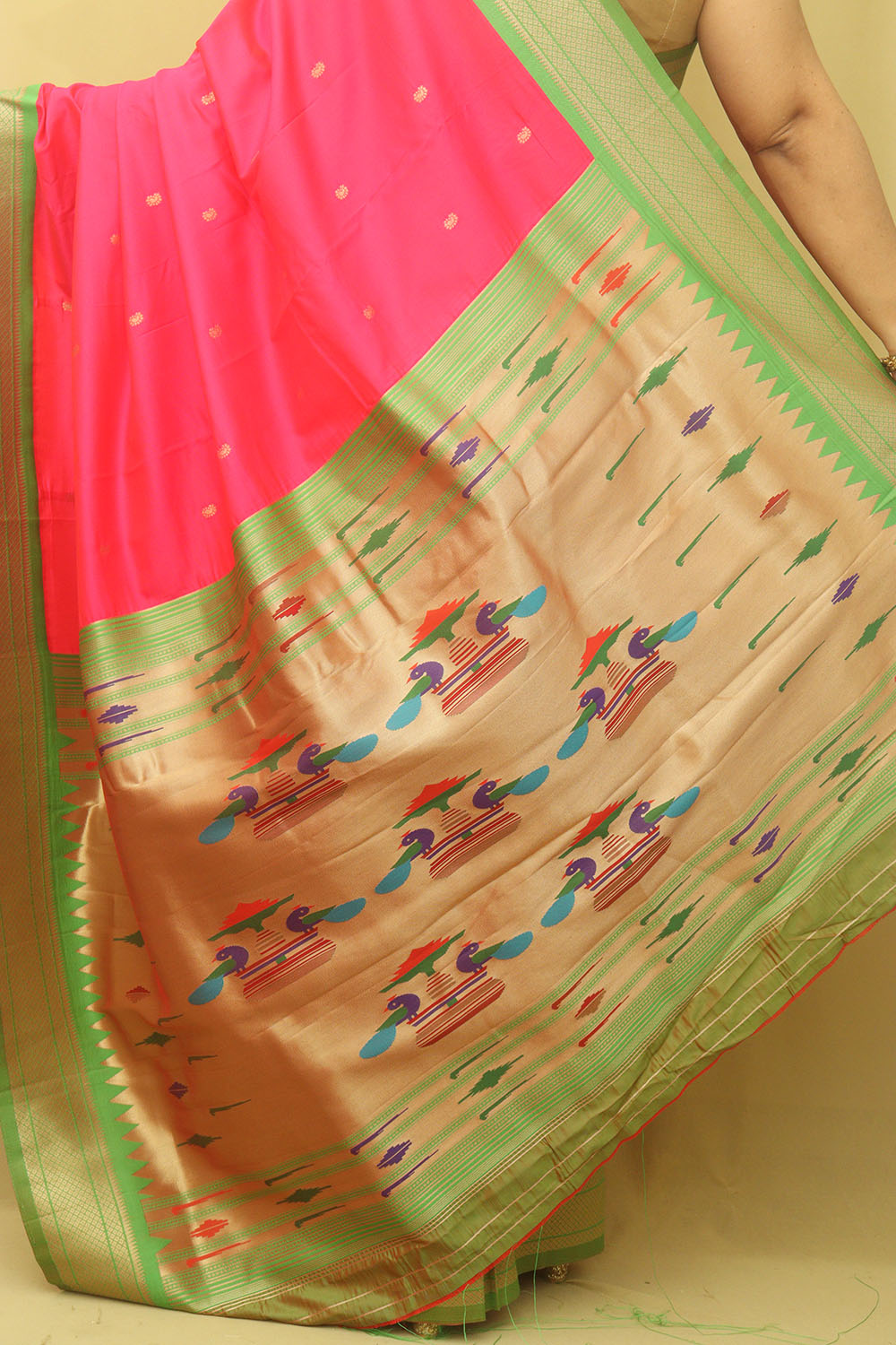 Pink Paithani Silk Peacock Design Saree - Luxurion World