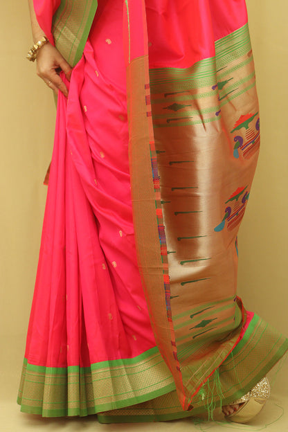 Pink Paithani Silk Peacock Design Saree - Luxurion World