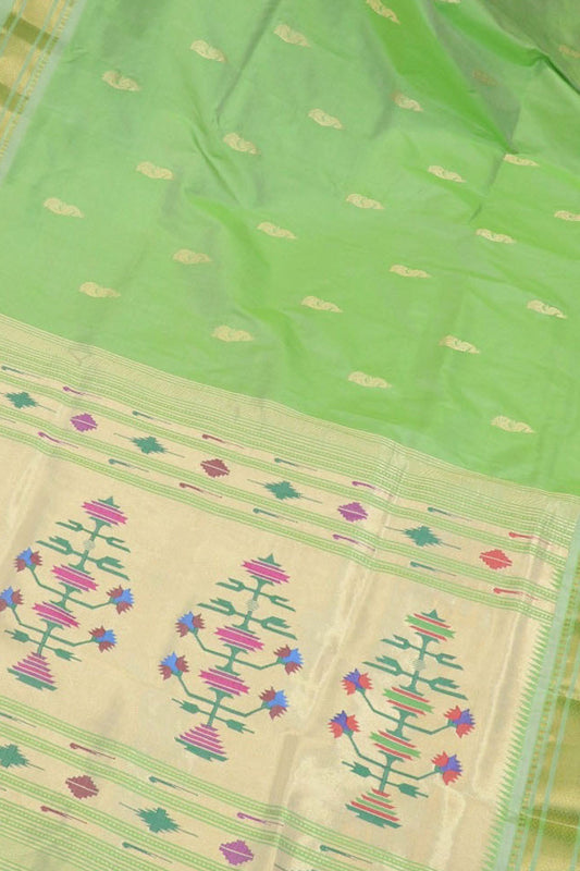 Beautiful Green Paithani Silk Saree - Handloom Elegance - Luxurion World