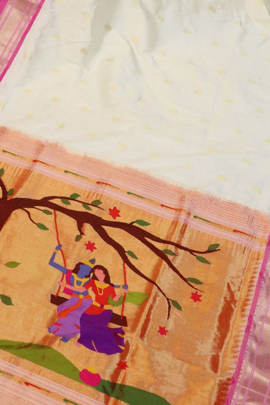 Exquisite Off White Paithani Silk Saree - Luxurion World
