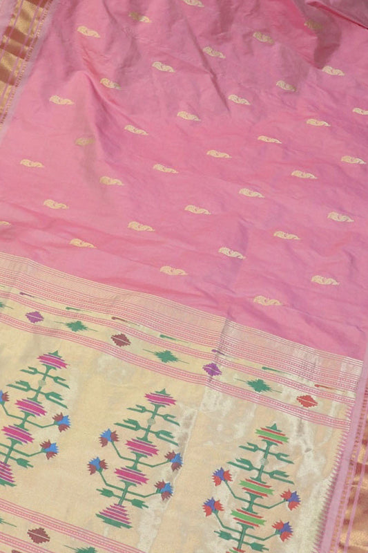 Beautiful Pink Paithani Silk Saree - Handloom Elegance