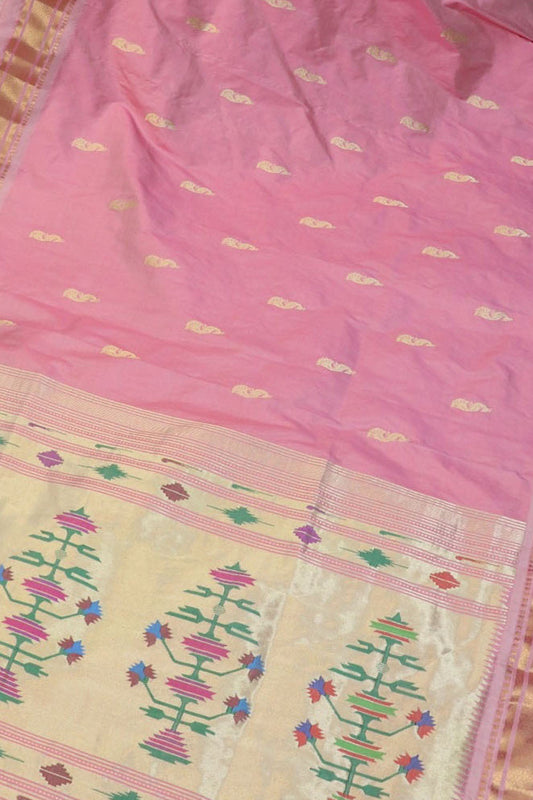 Beautiful Pink Paithani Silk Saree - Handloom Elegance - Luxurion World