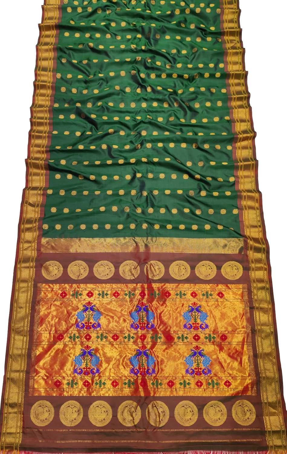 Ethically Made Green Handloom Paithani Silk Peacock Design Saree - Luxurion World