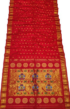 Exquisite Red Handloom Paithani Pure Silk Peacock Design Saree - Luxurion World