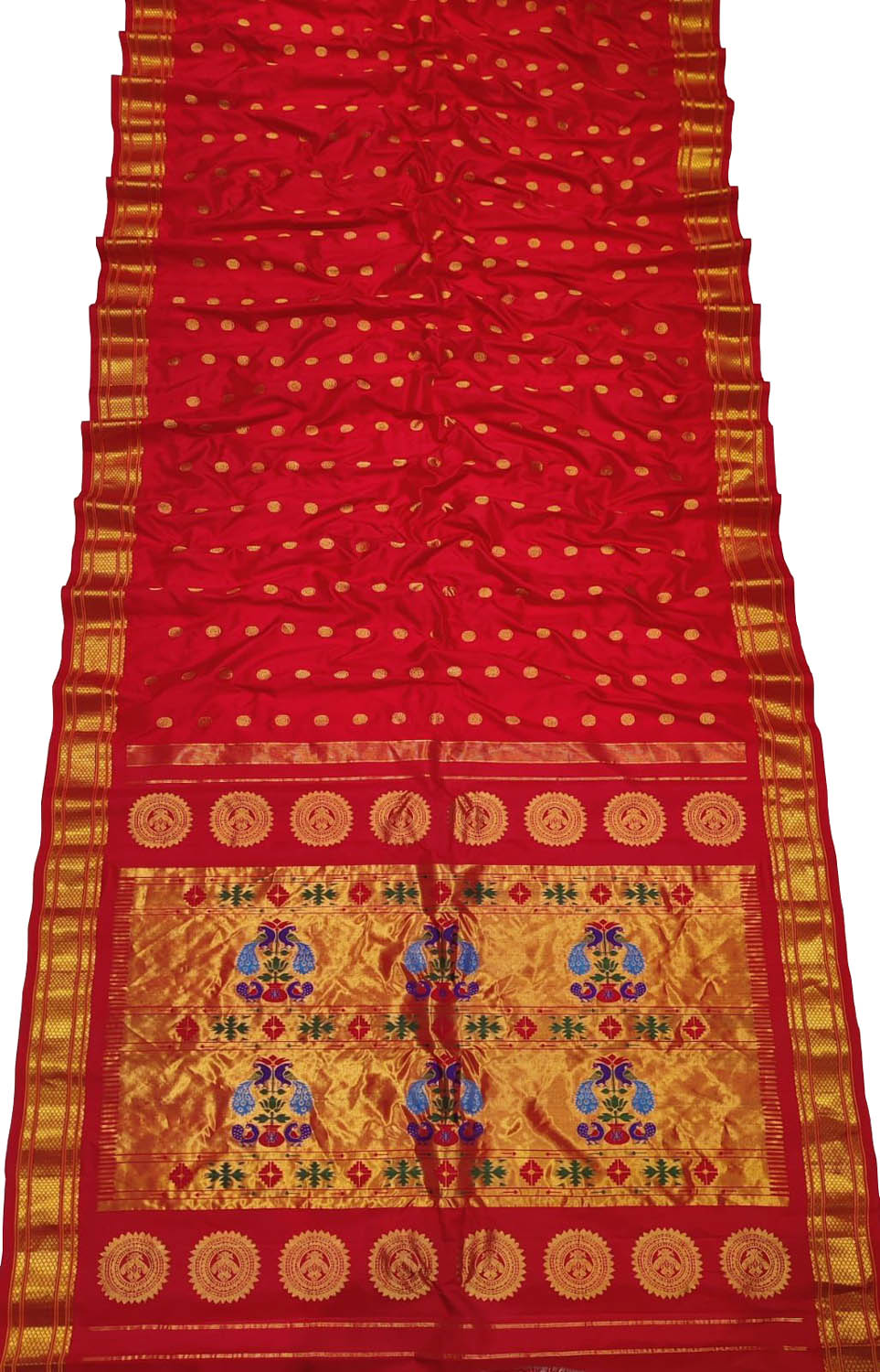 Exquisite Red Handloom Paithani Pure Silk Peacock Design Saree - Luxurion World