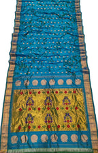 Blue Handloom Paithani Pure Silk Peacock Design Saree - Luxurion World