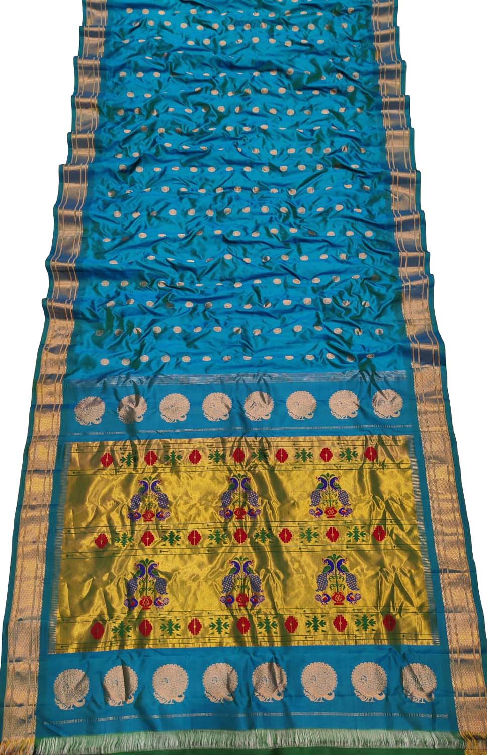 Blue Handloom Paithani Pure Silk Peacock Design Saree - Luxurion World