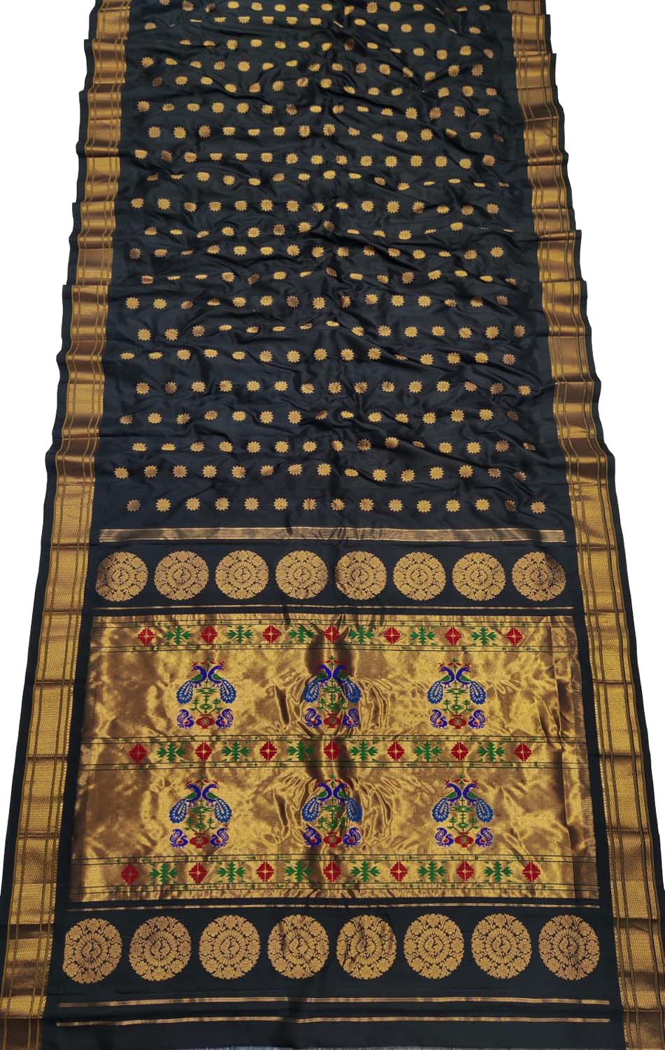 Exquisite Black Handloom Paithani Pure Silk Peacock Design Saree - Luxurion World
