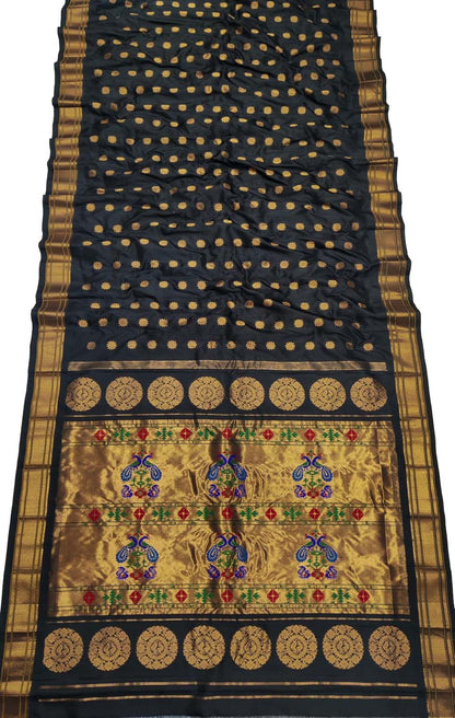 Exquisite Black Handloom Paithani Pure Silk Peacock Design Saree - Luxurion World