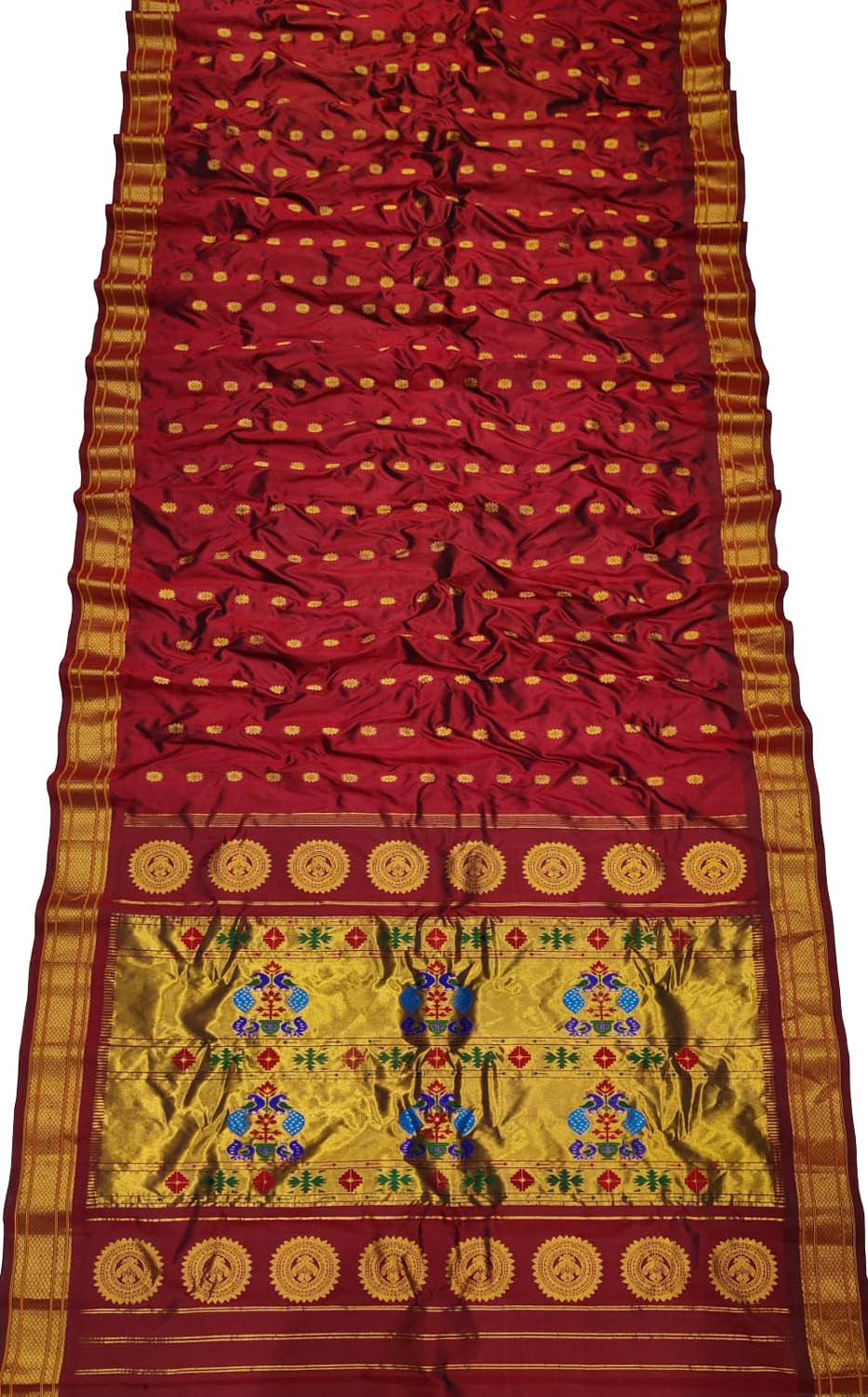 Exquisite Maroon Handloom Paithani Pure Silk Peacock Design Saree - Luxurion World