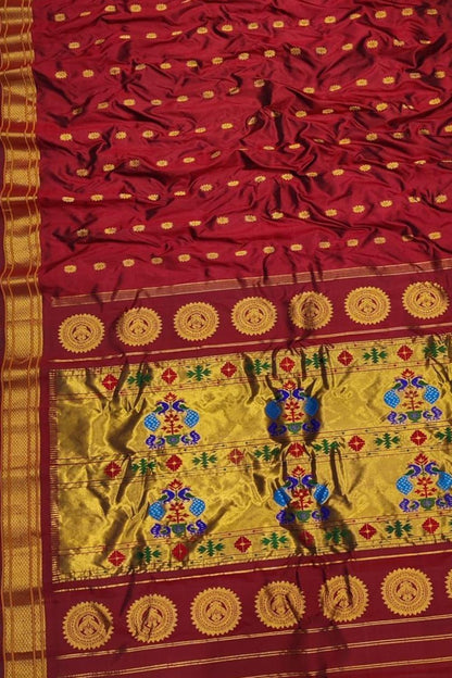 Exquisite Maroon Handloom Paithani Pure Silk Peacock Design Saree - Luxurion World