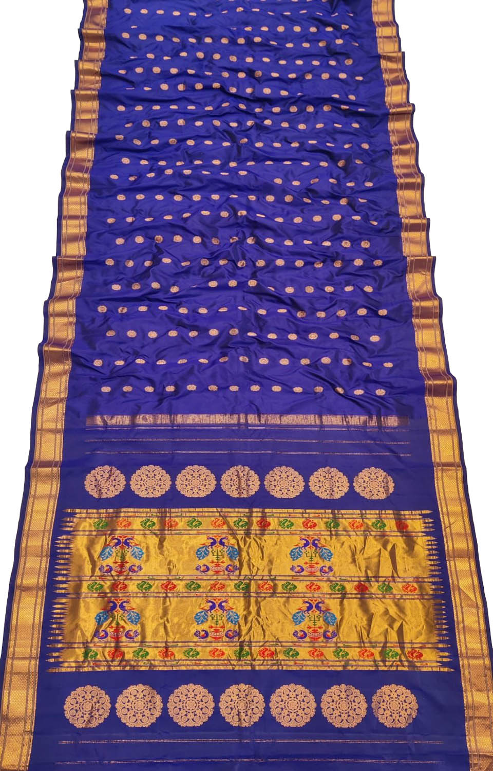 Blue Handloom Paithani Silk Peacock Design Saree - Pure Elegance - Luxurion World