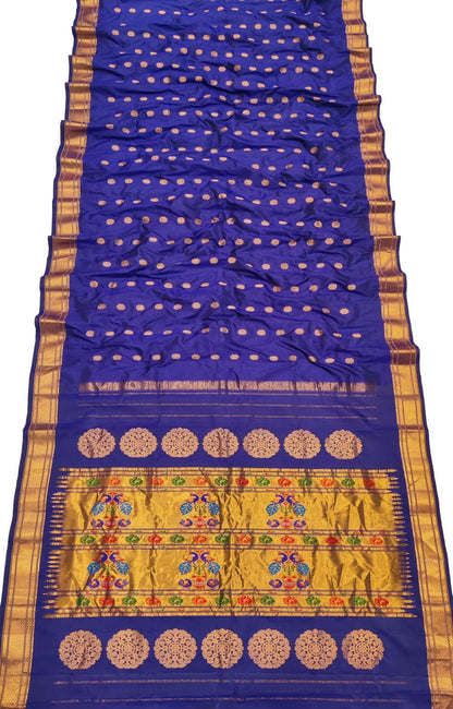 Blue Handloom Paithani Silk Peacock Design Saree - Pure Elegance - Luxurion World