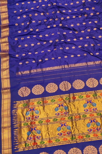 Blue Handloom Paithani Silk Peacock Design Saree - Pure Elegance - Luxurion World
