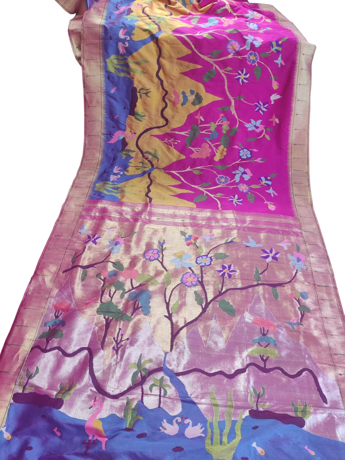 Multicolor Pure Silk Handloom Paithani Saree - Luxurion World