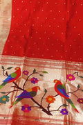 Red Pure Silk Handloom Paithani Saree - Luxurion World