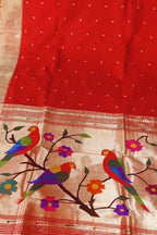 Red Pure Silk Handloom Paithani Saree - Luxurion World