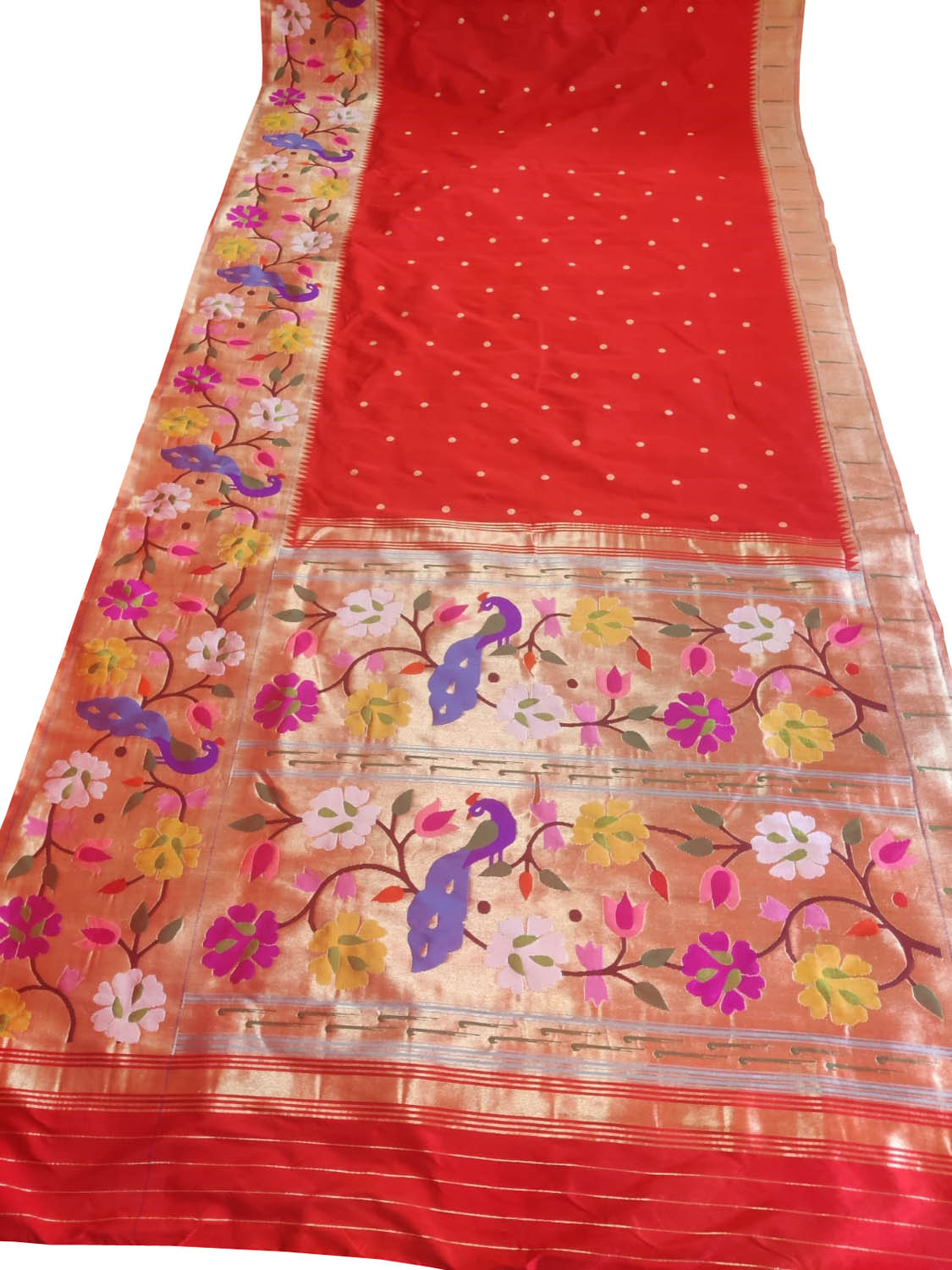 Red Pure Silk Handloom Broad Border Paithani Saree - Luxurion World