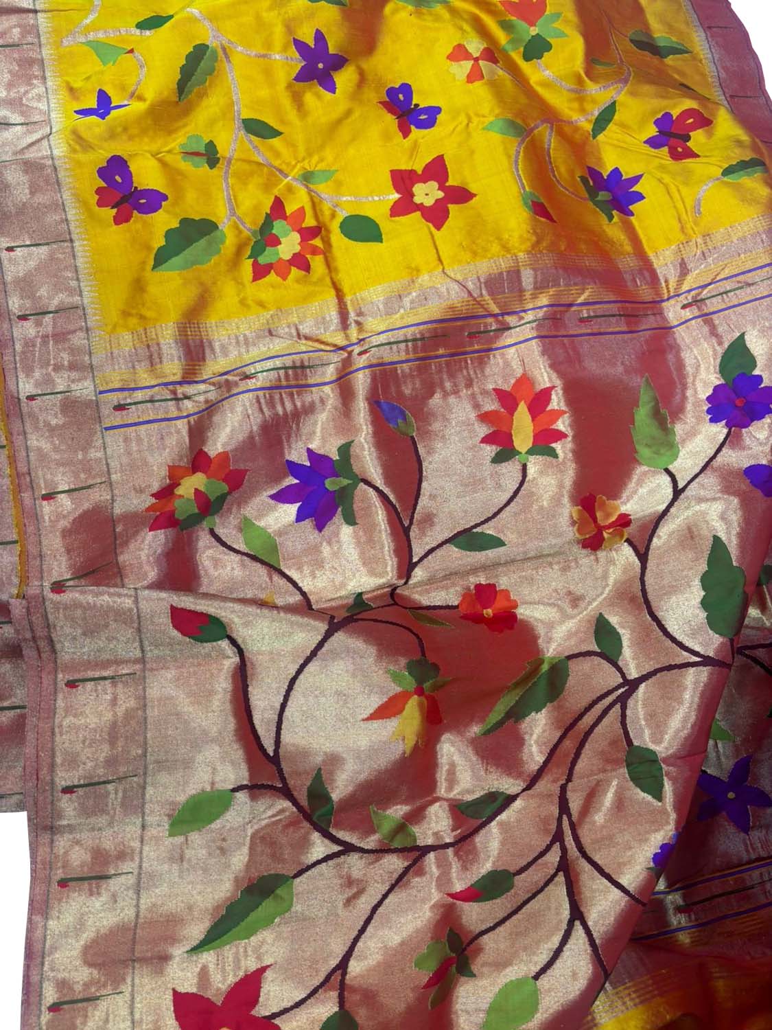 Yellow Pure Silk Handloom Paithani Saree - Luxurion World