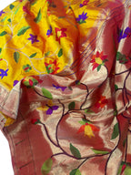 Yellow Pure Silk Handloom Paithani Saree - Luxurion World