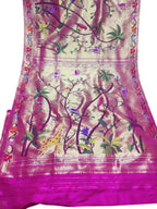 Silver Pink Pure Silk Handwoven Brocade Paithani Saree - Luxurion World