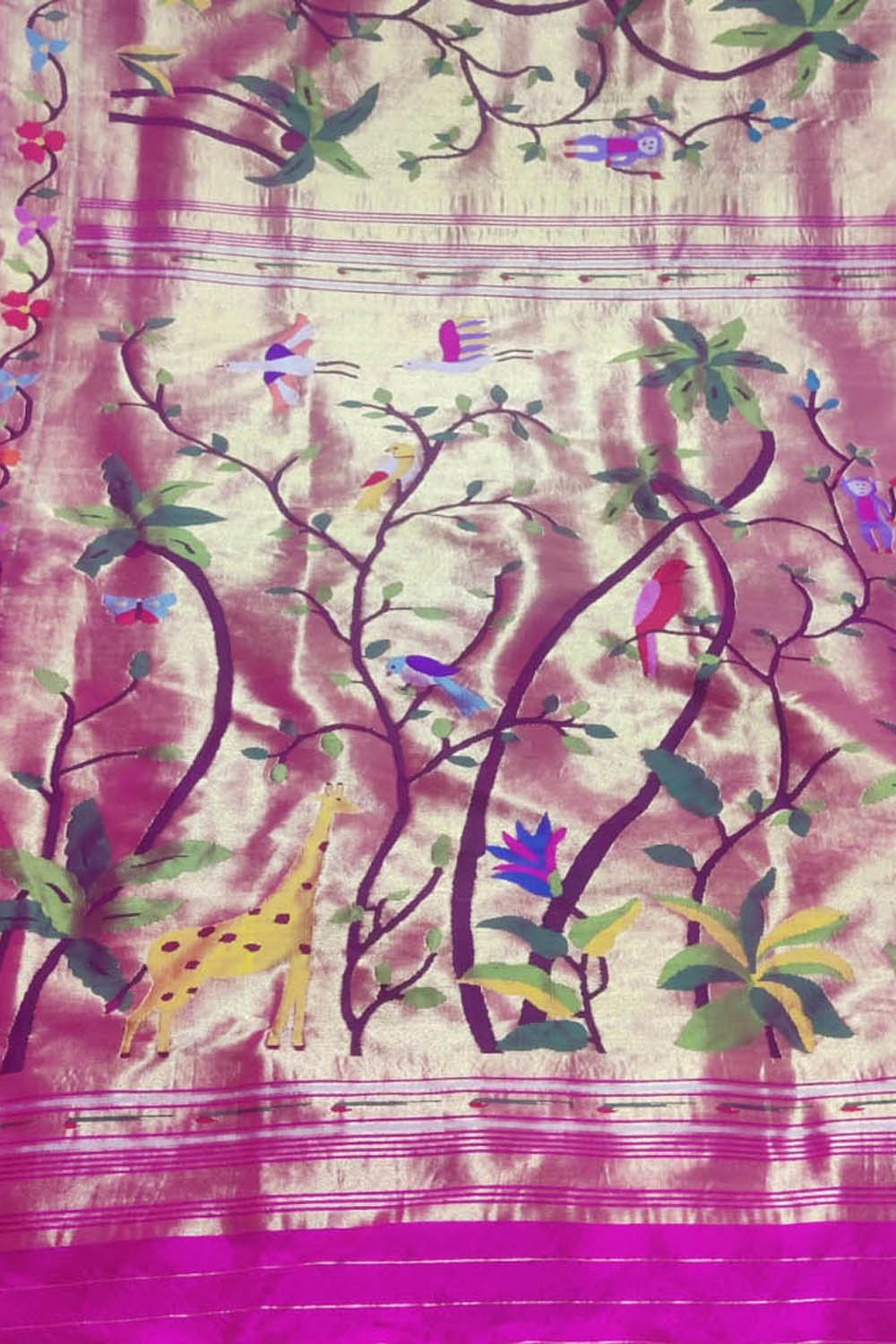 Silver Pink Pure Silk Handwoven Brocade Paithani Saree - Luxurion World