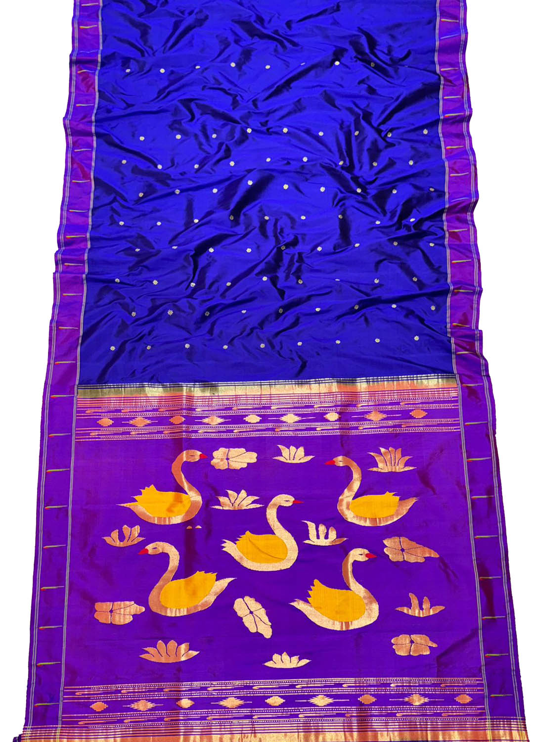 Blue Handloom Paithani Pure Silk Saree with Duck Design - Luxurion World