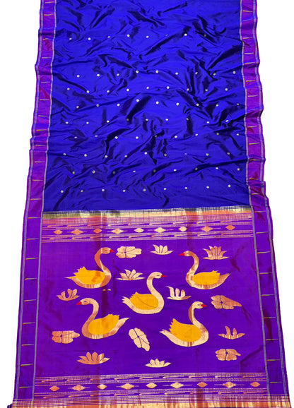 Blue Handloom Paithani Pure Silk Saree with Duck Design - Luxurion World